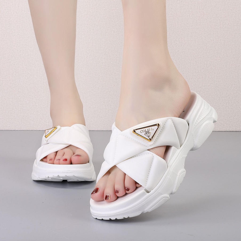 PVC Sandal Slop Wanita Karet Import Hak Tebal Motif Diamond Pin Sol Rubber Anti-Slip Empuk Elastis BALANCE K13 / Sepatu Sandal Gunung Wanita Korea CORLA