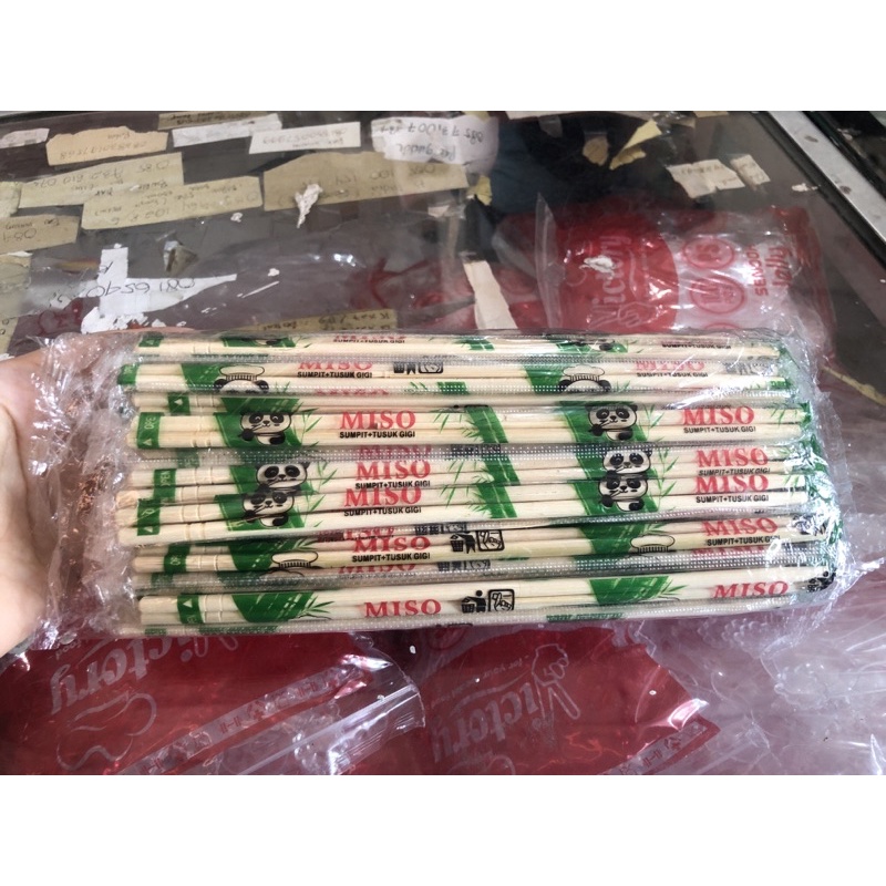 Sumpit Kayu Bambu 20 cm + tusuk gigi - Pack Higienis isi 50 pasang sumpit makan