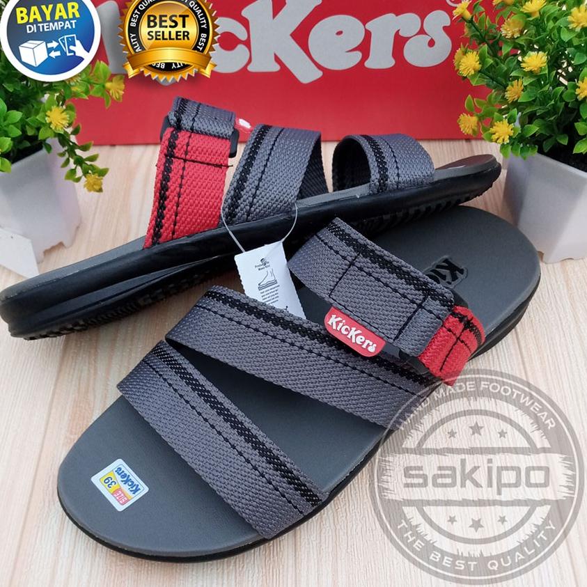Terlaris PROMO 7.7 HUJAN PROMO SEPUASNYA  SANDAL PRIA DEWASA KICKERS SLOP BISBAN RING ABU / SAKIPO