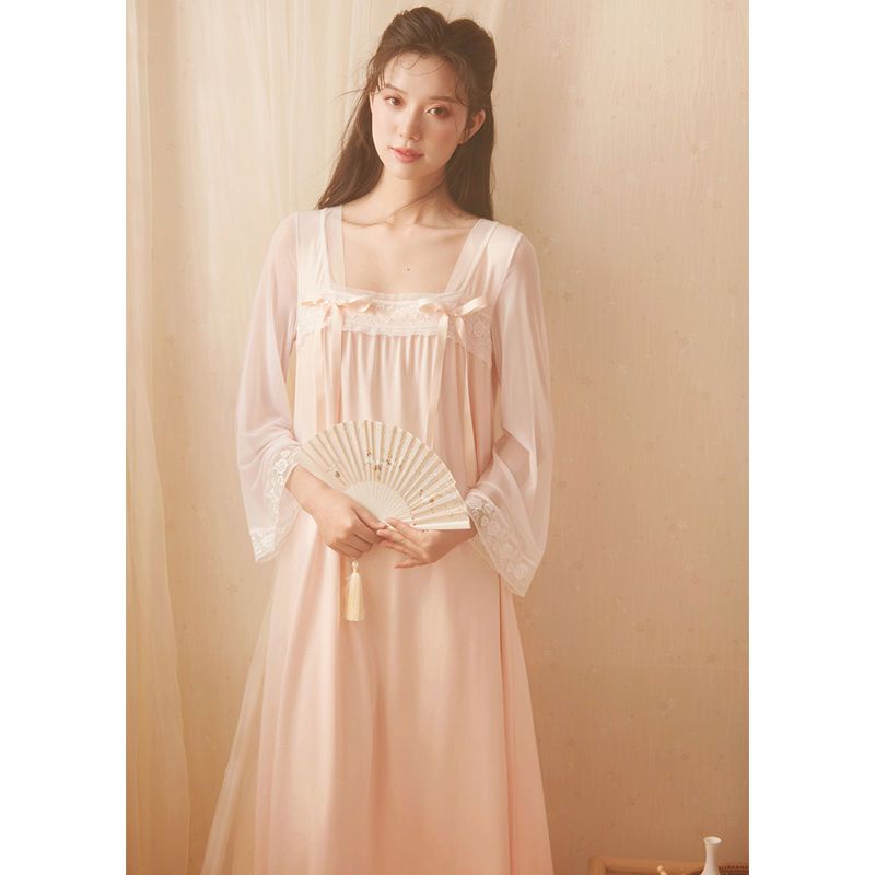 baju korea  Hanfu baju tidur wanita musim semi dan musim gugur bagian tipis sifon lengan panjang sif