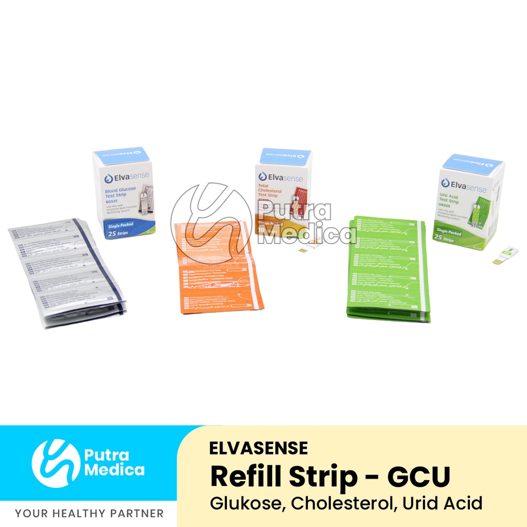 Elvasense Strip Glucose, Cholesterol, Uric Acid / Refill Stik Cek Gula Darah, Kolesterol dan Asam Urat