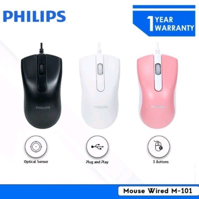 Mouse Philips Wired M101 Black Ergonomic Design
