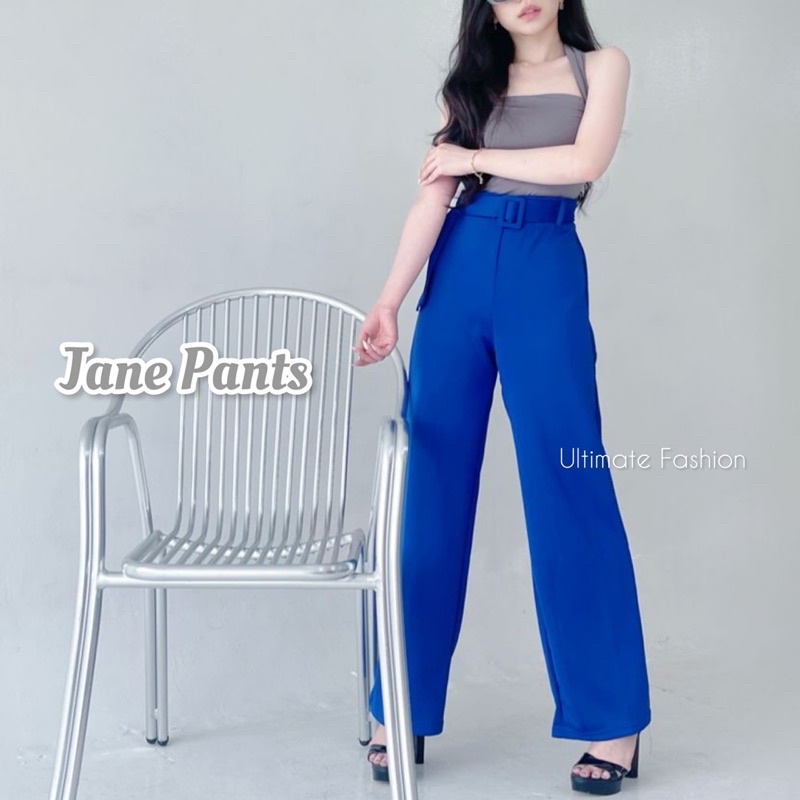 Jane Basic Cullote Pants - Celana Kulot Belt Wanita Scuba Import Premium - Celana Panjang High Quality Korea Kekinian Terbaru  Rakku