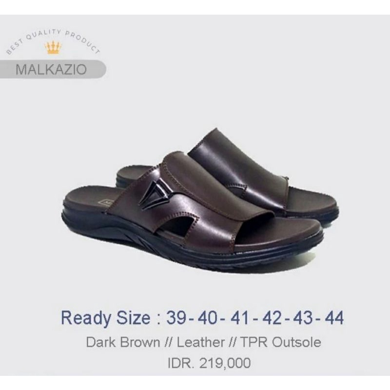 Original, Sandal KULIT Pria A4 Jepit Slide Cowok Bapak2 Model SLOP 38-44 Sendal Kulit Tebal Premium Hitam Black,44