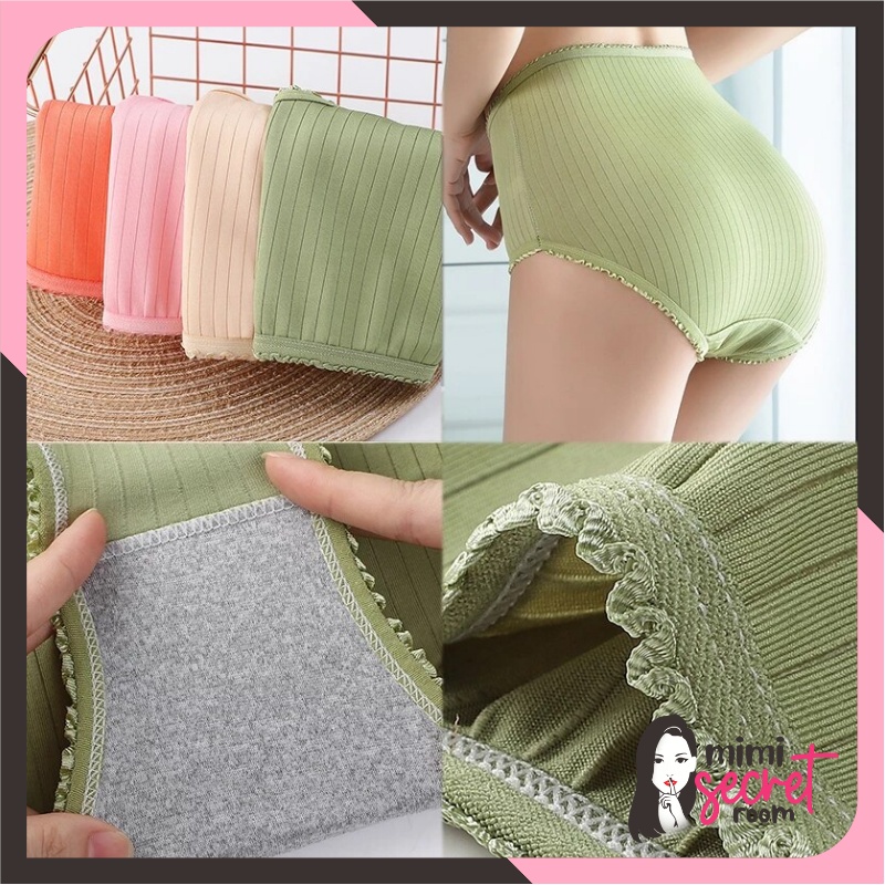 ❤ MIMI ❤ Celana Dalam HIGH WAIST Sutra Wanita Brief Underwear CD Silk Lembut Wanita Import