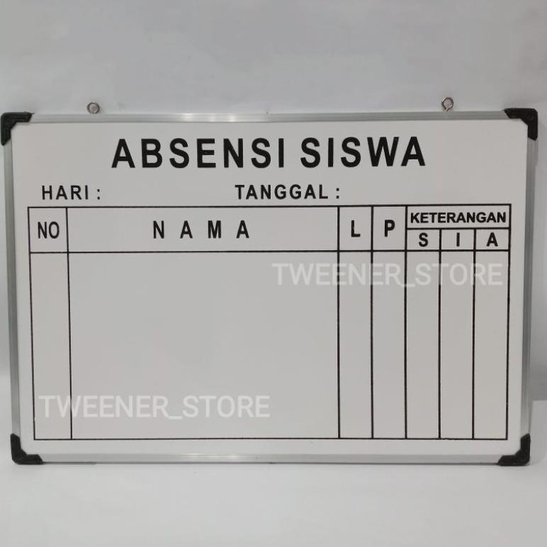 PRODUK- [UK.40X60] PAPAN TULIS ABSENSI SISWA HARIAN KELAS SEKOLAH| WHITEBOARD | PAPAN ABSEN KECIL .