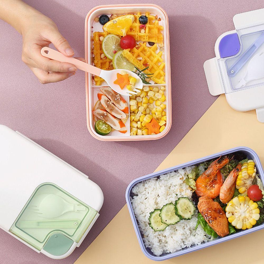 Preva Lunch Box Portable Persegi Panjang Grid Dengan Sendok Wadah Makanan