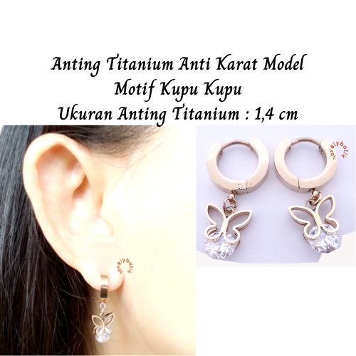 Anting Titanium Anti Karat Anting Wanita Motif Permata Kupu New Ukuran 1,4 cm Model - Lovelybutik