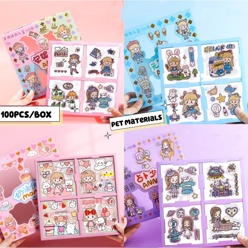 sticker 100 Lembar Stiker Viral Waterproof Motif Kartun Korea Lucu Anti Air Dekorasi Handbook Scrapbook DIY