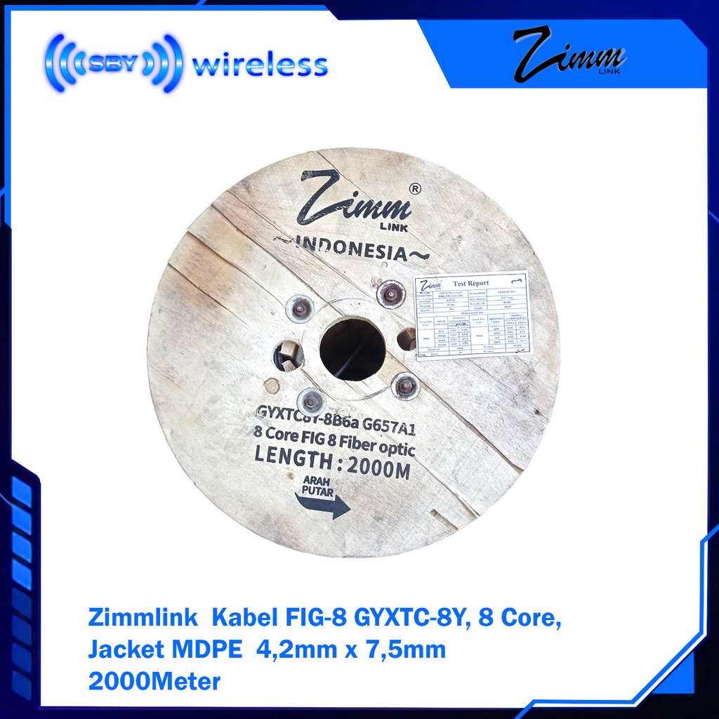 ZIMMLINK Kabel 8 Core FIG 8, GYXTC8Y G657A1 Jacket MDPE  FIG8 Fiber Optic Cable 2000Meter