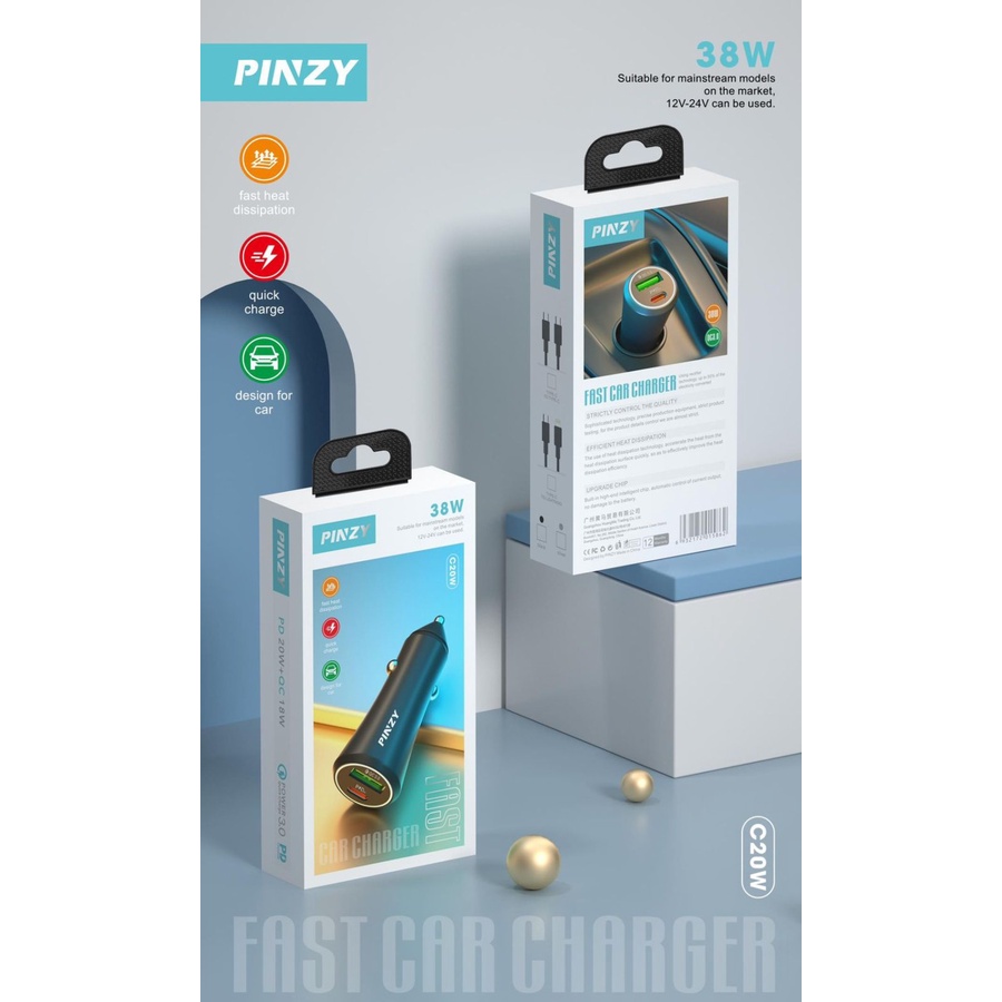 Car Charger / Saver Mobil PINZY c20w pd38w Kabel USB C To Lightning