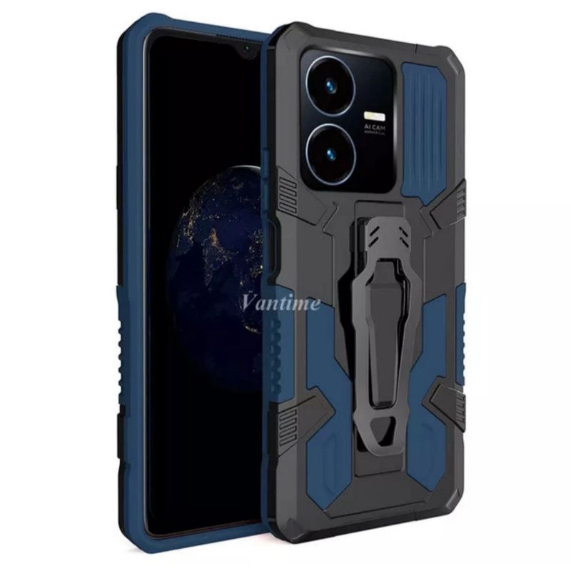 Original Hard Case Vivo Y22 Case Belt Armor Robot Kickstand Full Body Casing Cover Anti Knock Sarung