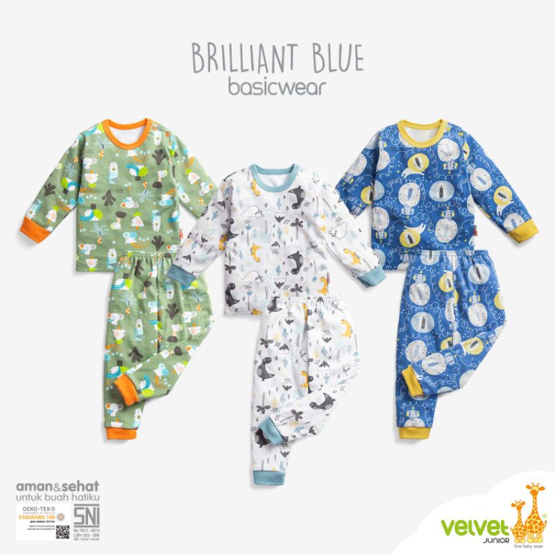 3 PASANG SETELAN VELVET JUNIOR KANCING BAHU LENGAN PANJANG MOTIF TERBARU STARRY NIGHT UK NB S M L