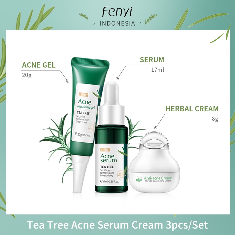 Fenyi Tea Tree Set Perawatan Kulit Serum Memperbaiki Krim Herbal Gel Menenangkan Kemerahan