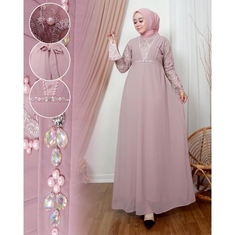 DRESS PESTA TERBARU SERI SYAFIRA/ DRESS ORIGINAL NJ MODE/ DRESS BROKAT TILLE MIX CERUTY/ DRESS KEBAY