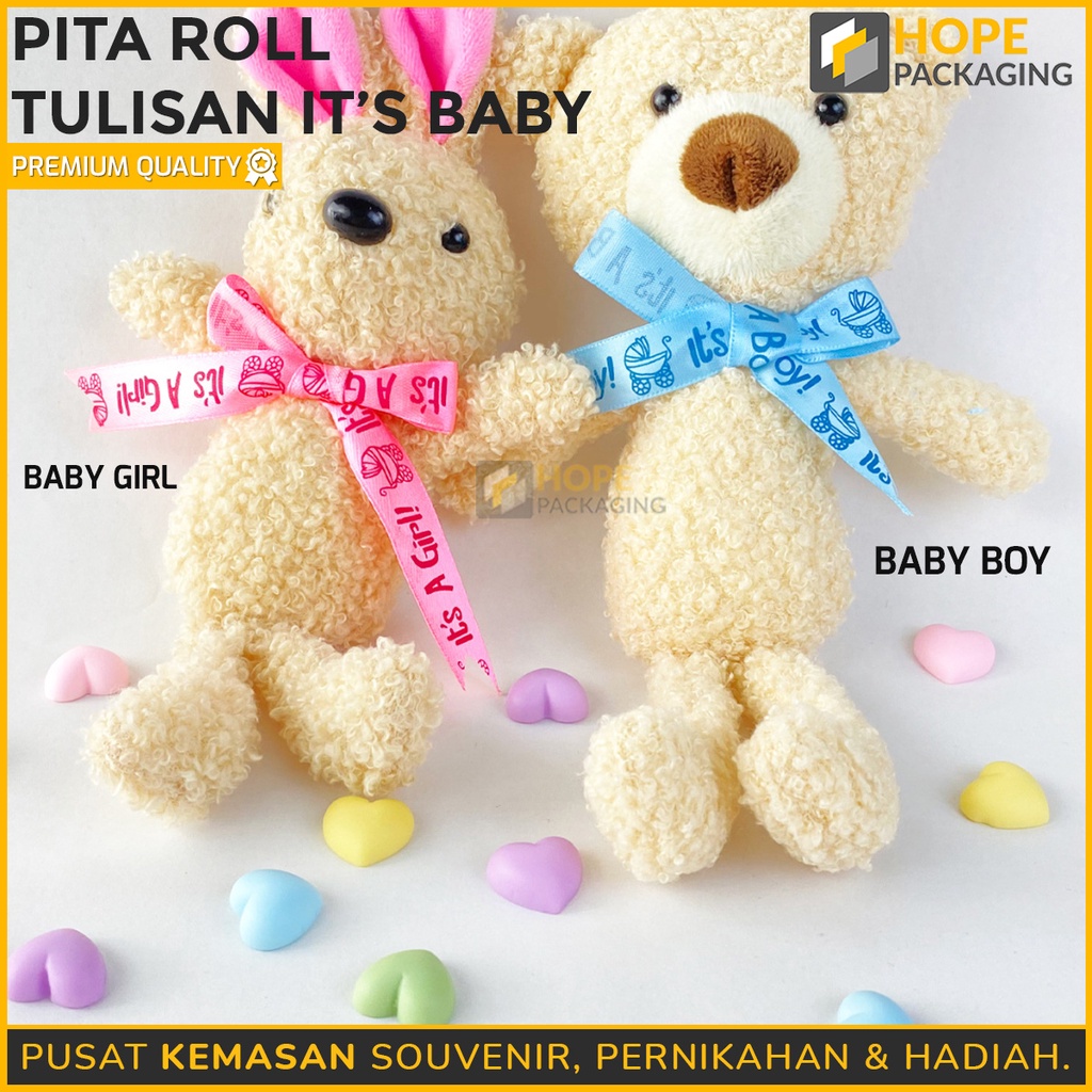 1 Roll Pita Satin Tulisan Its Baby Girl / Boy / Just for you untuk Hadiah Size : 1.5cm / 10 yard - Pita Kotak Kue