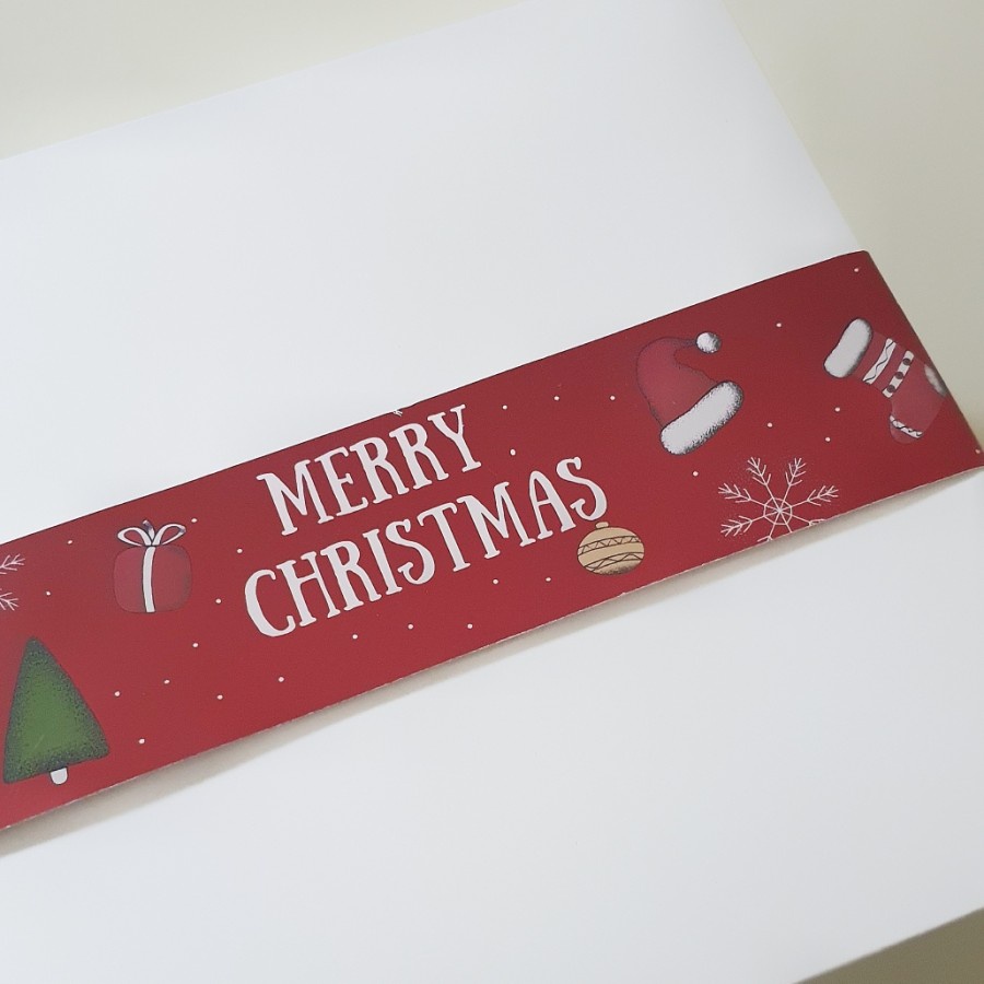 

selongsong kertas karton kotak hampers natal pita pembungkus box parsel merry christmas size 5x35 cm