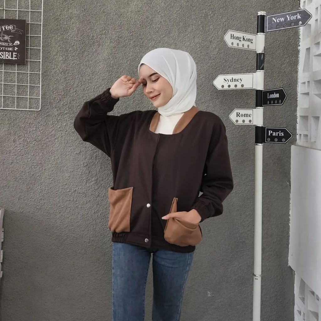 POCKY RIB STILE Sweater Wanita Oversize Pakaian Kardigan Korean Look Style Fashion Terkini OOTD Kasual Outfit