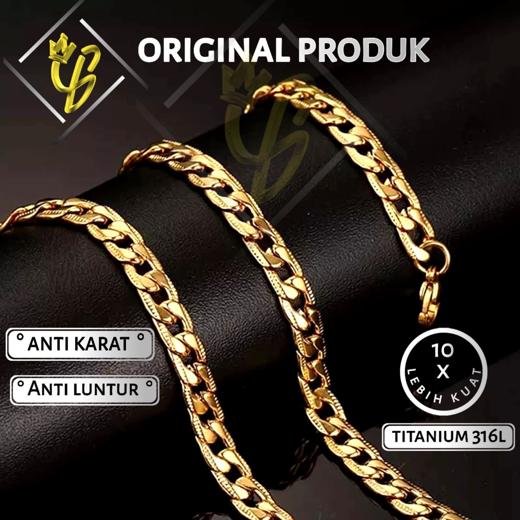 Kalung Titanium Pria Wanita Anti Karat Emas Gold Kuning Asli Cowok Cewek Keren Dan Cantik