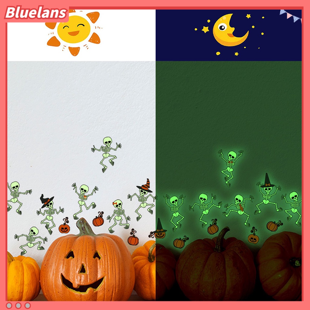 2pcs Stiker Dinding Desain Tengkorak Luminous Dengan Perekat Untuk Dekorasi Pesta Halloween