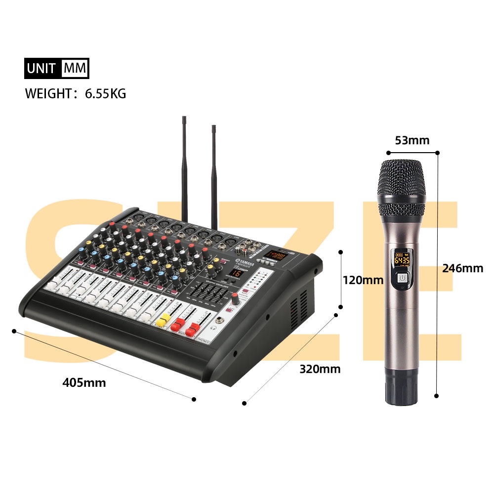 Mixer Audio Profesional YAMAHA PMX802S 8 sound strip built-in 650 watt power amplifier * 2 saluran 2 mikrofon nirkabel genggam 16DSP Layer 2 Equalizer Mendukung pemutaran Bluetooth/USB/MP3/PC Peralatan bernyanyi luar ruangan KTV