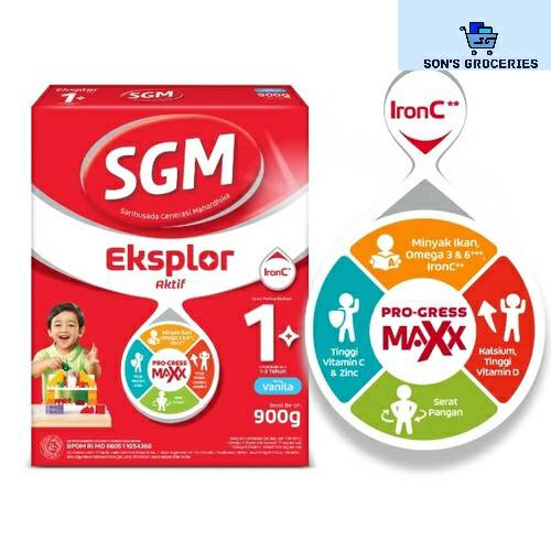 SGM Eksplor 1+ Vanila 900 gr dengan IronC Susu Pertumbuhan Anak usia 1-3 tahun
