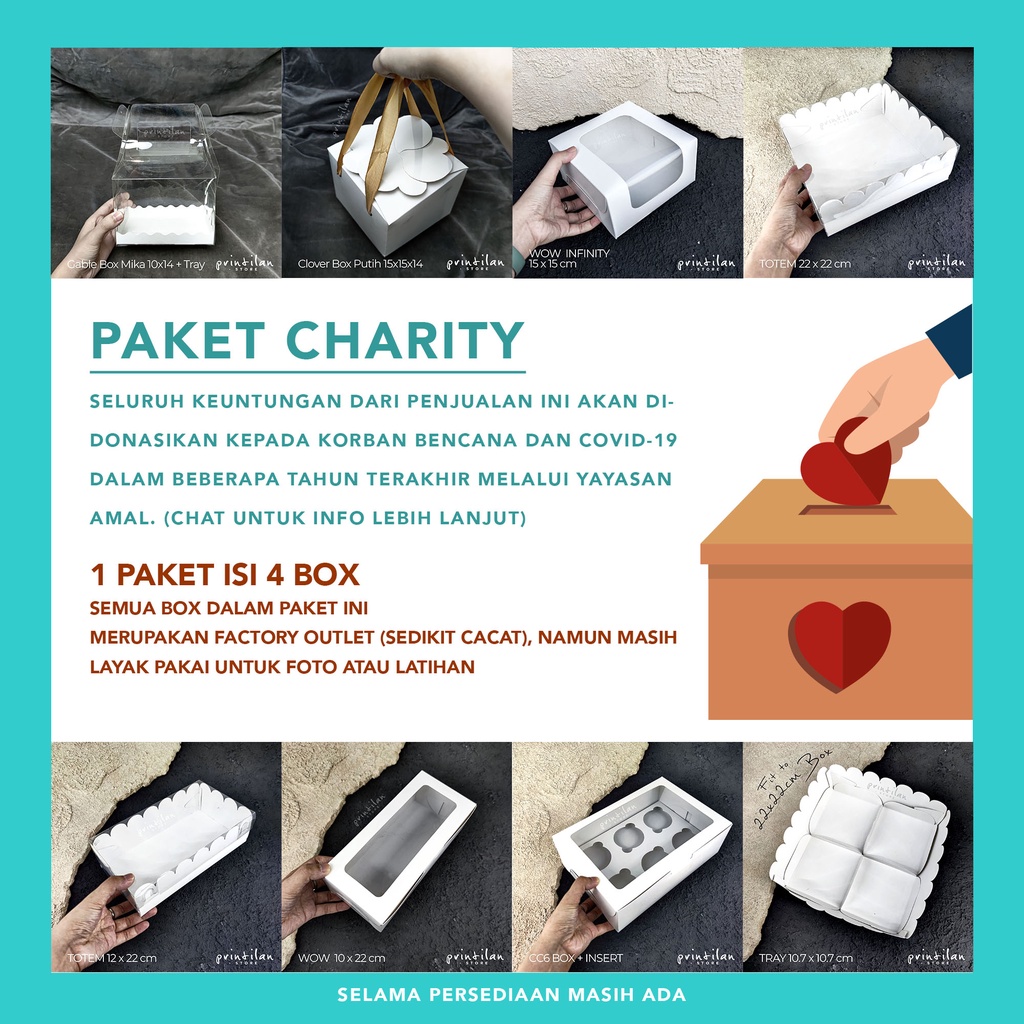 

[BOX 30x40 cm] PAKET CHARITY ISI 4 PCS / BOX DUMMY/SALE UNTUK DONASI