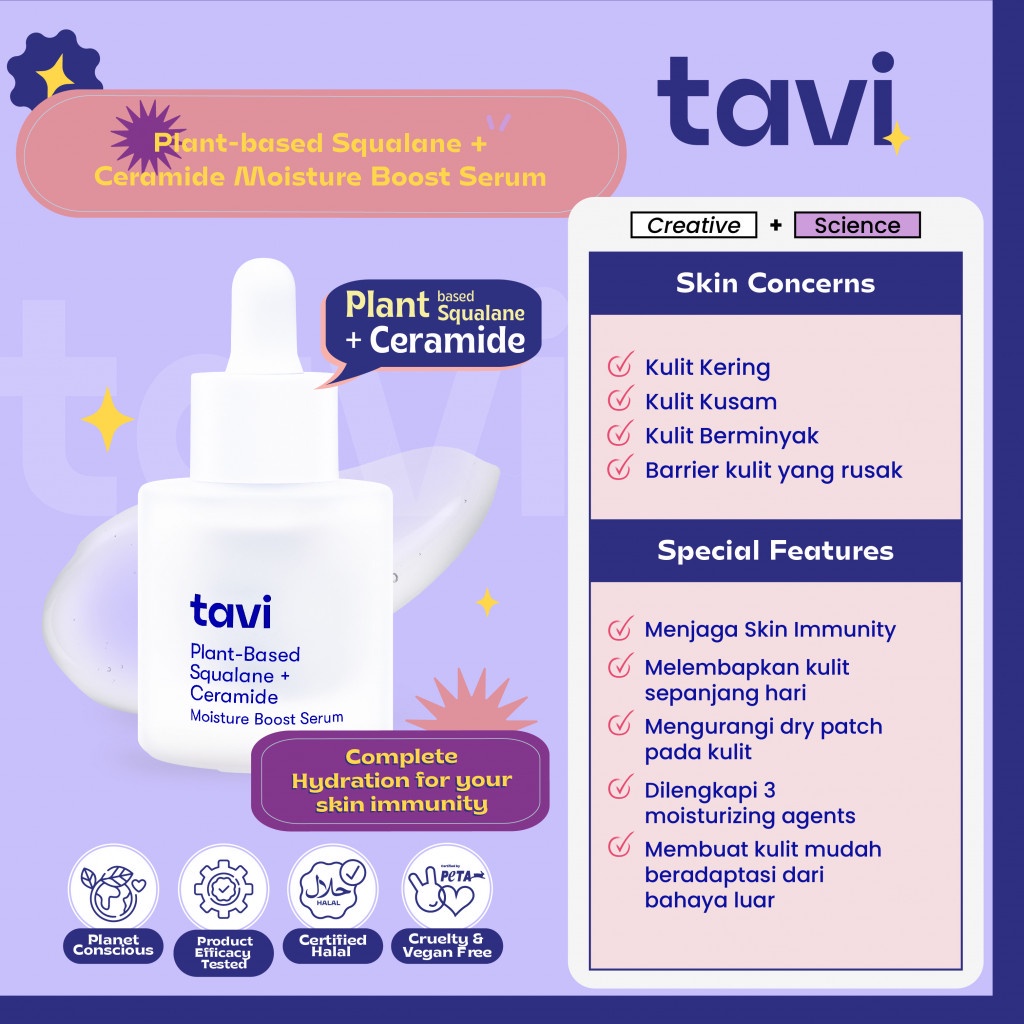 TAVI Plant Based Squalane + Ceramide Moisture Boost Serum 30mL