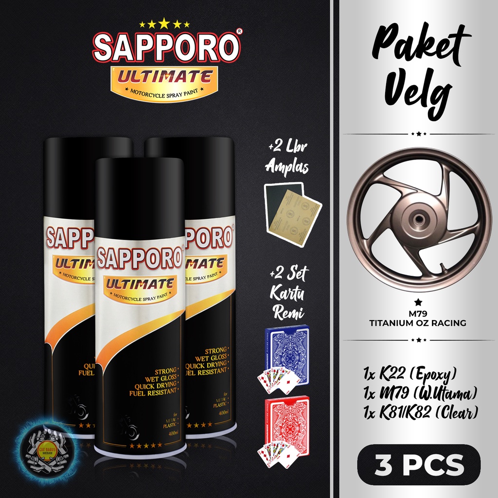 PAKET VELG SAPPORO ULTIMATE M79 TITANIUM OZ RACING CAT SEMPROT 400 ML CAT MOTOR AEROSOL PYLOX VELG P