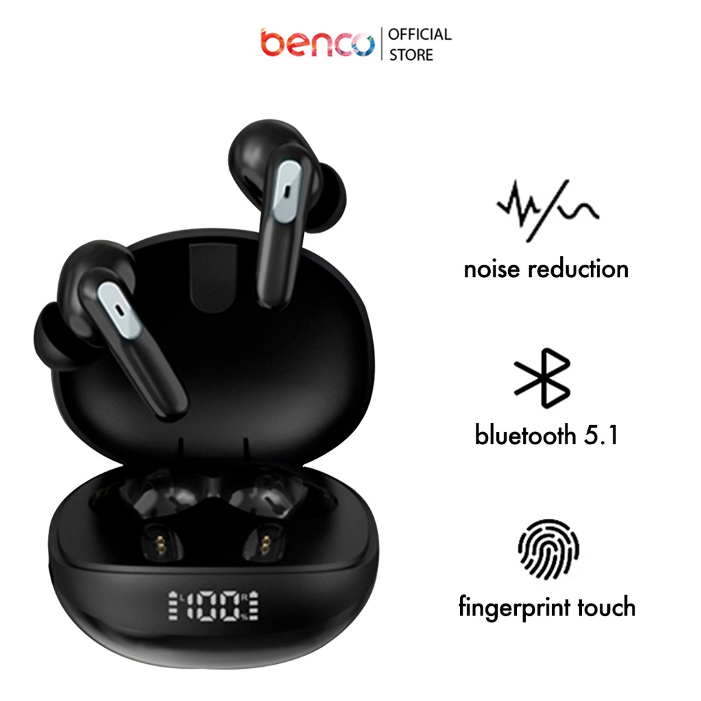 BENCO TWS Finger Touch Earbud Digital Display BT5.1 JS81 Headset Wireless