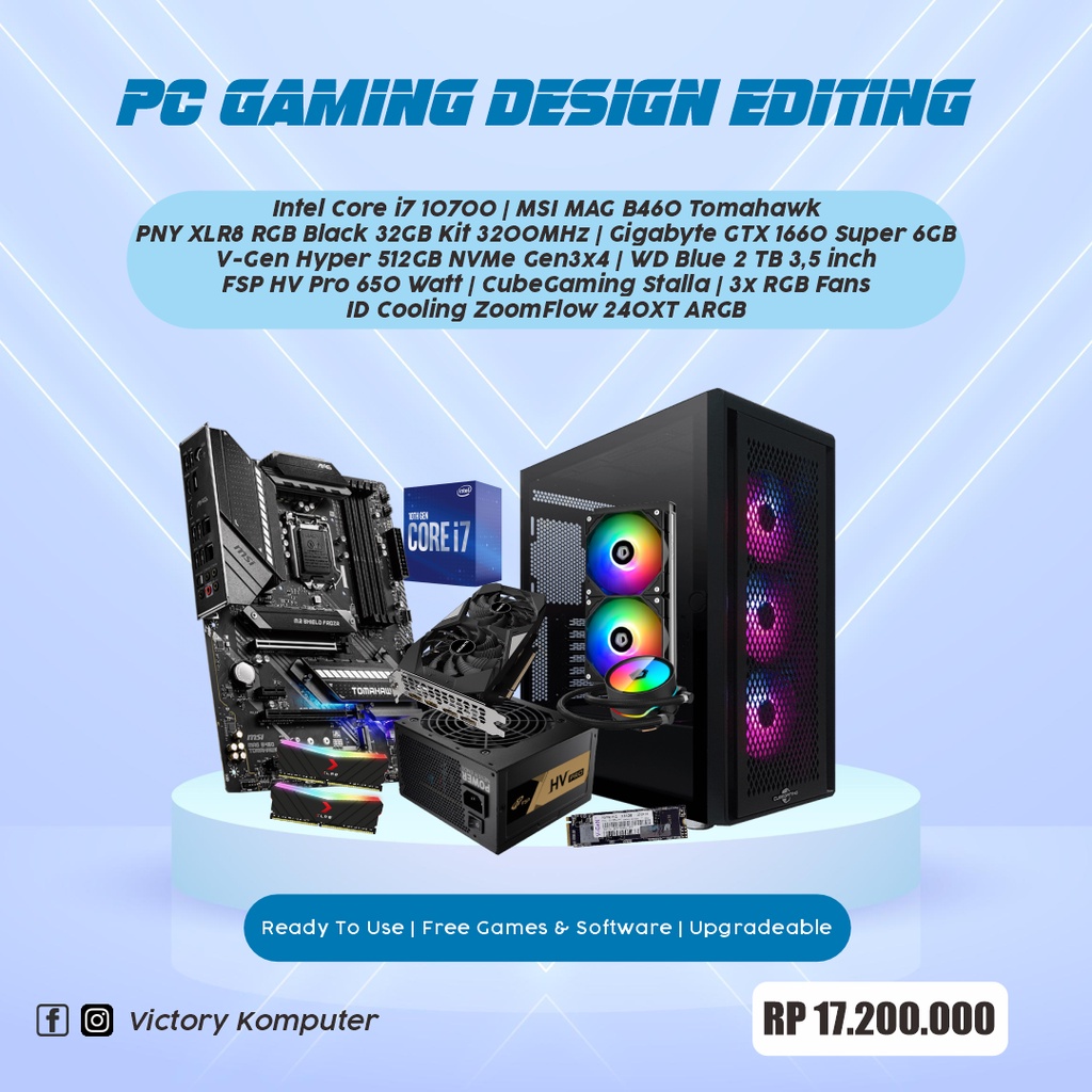 PC Rakitan Intel Core i7 Gaming Live Streaming Editing Video Design Grafis