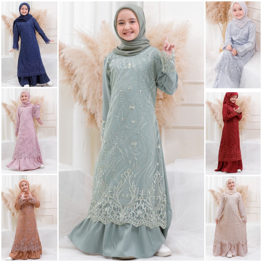 GAMIS MITHA ANAK MAXI TANGGUNG 9-12th DRESS MUSLIM REMAJA BRUKAT TILE BORDIR LEBARAN IDUL FITRI PRAMITHA ANAK BROKAT