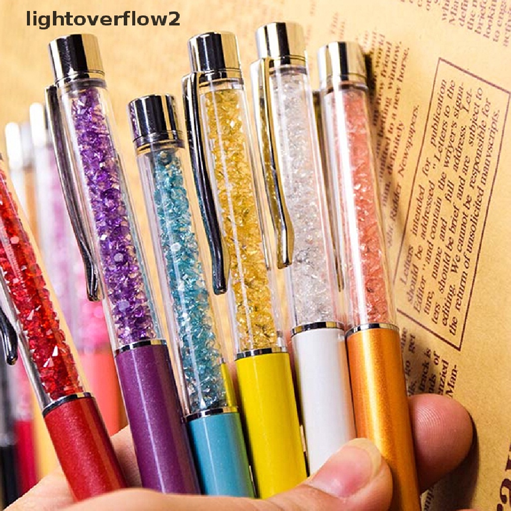 (lightoverflow2) Pulpen Roller Ball Dengan Hiasan Kristal Imitasi Untuk Kantor / Sekolah