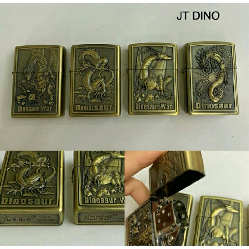 Korek Api Zippo Motif Dinosaurus Strap gold keren