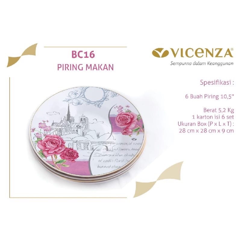 Piring makan keramik vicenza motif eternity 6pcs ( 10,5” )