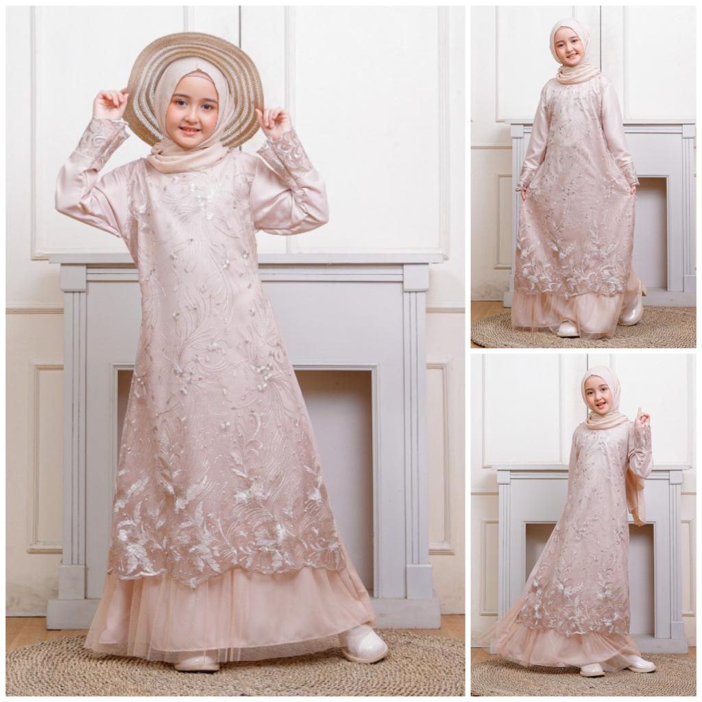 (Pasti RealPict) GAMIS NAFSI MAXI ANAK TANGGUNG 9-12th NAZWA DRESS MUSLIM REMAJA BRUKAT TILE BORDIR