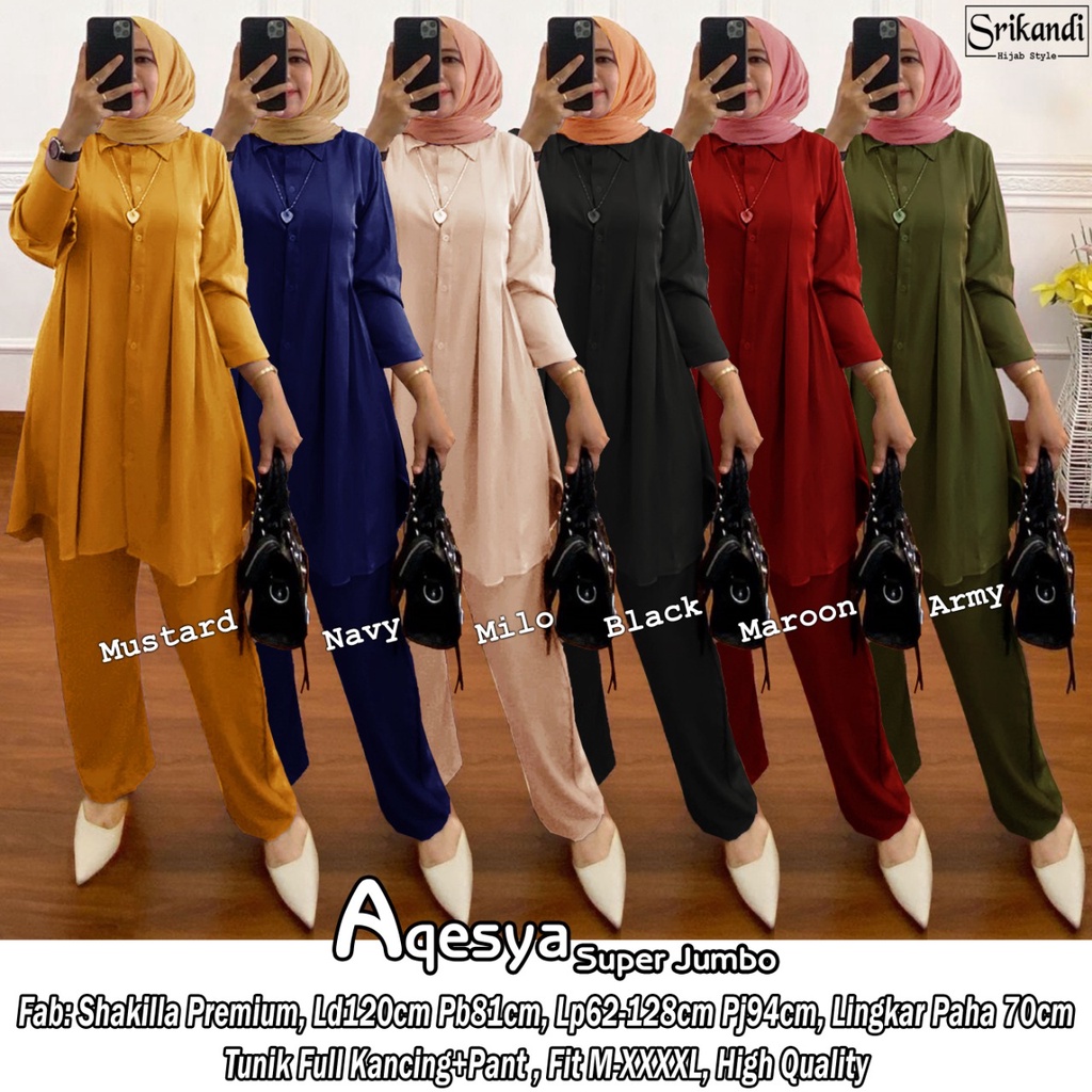 AQESYA SUPER JUMBO BY SRIKANDI SETELAN ONE SET SETCEL TUNIK PANTS JUMBO WANITA CASUAL POLOS SHAKILLA