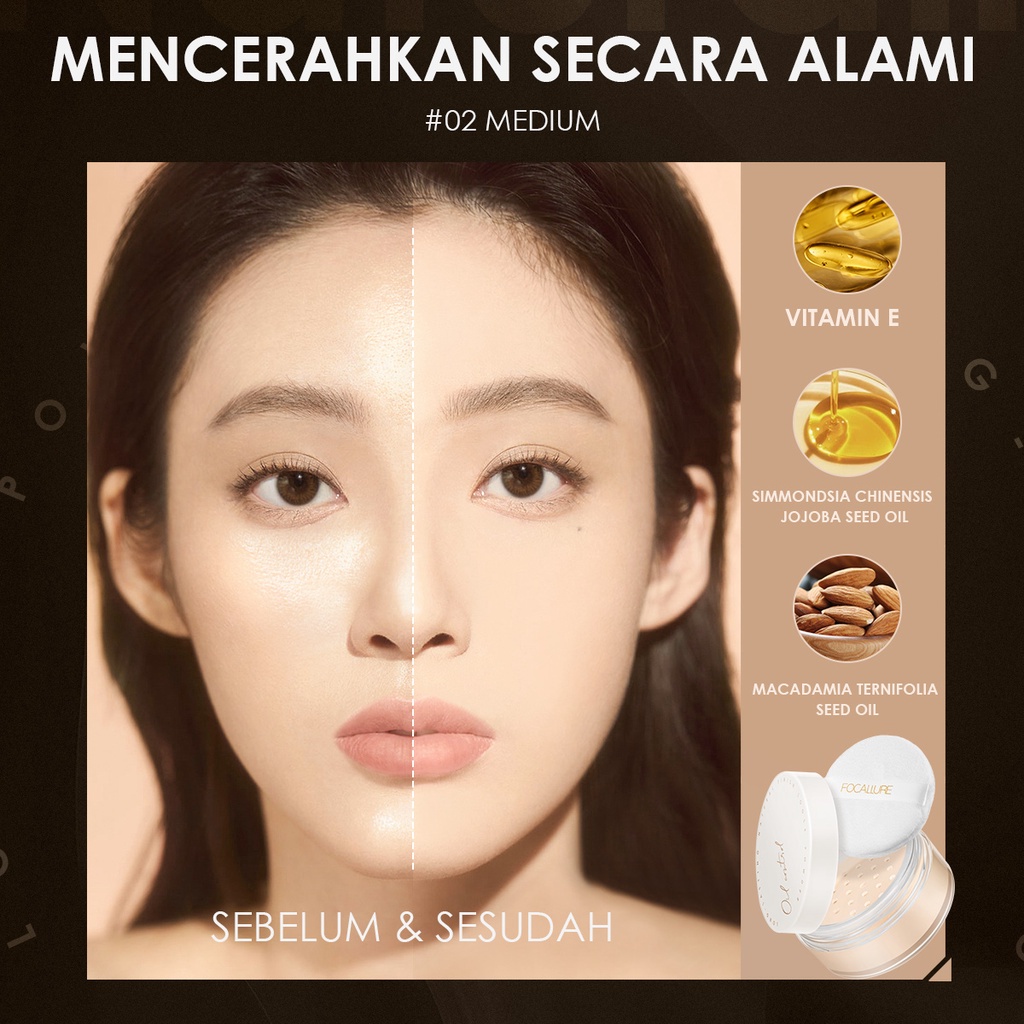 FOCALLURE FA201 #PerfectBase Oil-Control Loose Powder Bedak Padat Glowing Tahan Air Dan Tahan Lama Setting Base