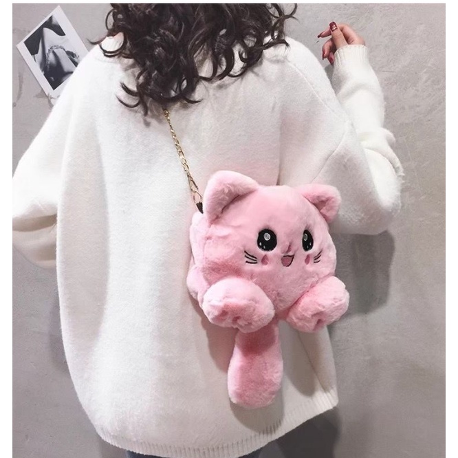 TAS SELEMPANG PIKACHU KUCING TAS BONEKA GEMOY Model Kucing Lucu Bulu Korean Style Tas Bahu Wanita Unik Tas Selempang Boneka Tali Rantai