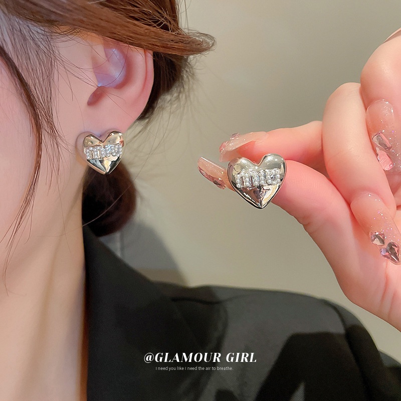 AY(CN) Anting Stud Mutiara Bentuk Hati Warna Silver Untuk Wanita