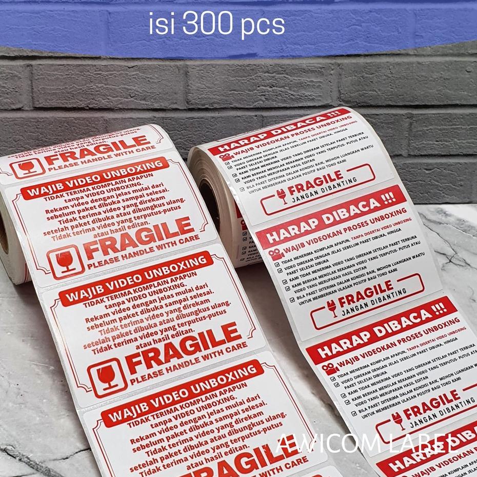 

Trendy Label Sticker FRAGILE Wajib Video Unboxing Stiker Perhatian Online Shop 80x50 isi 300 pcs .,