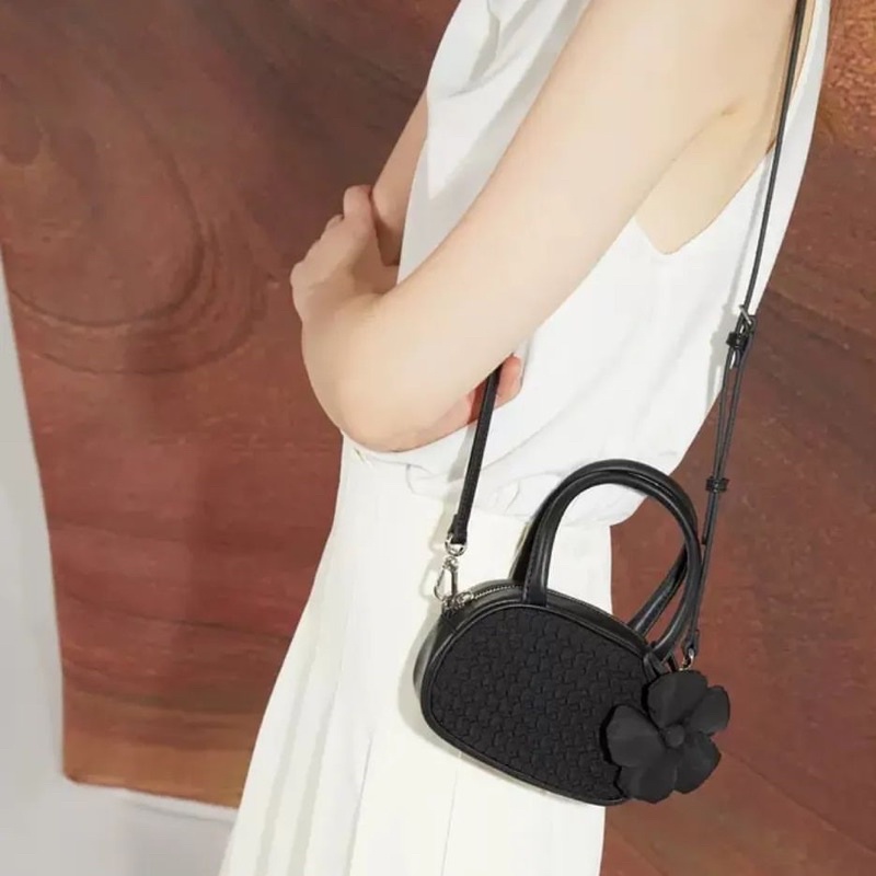 C Nylon Textured Top Handle Bag