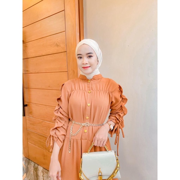 shella dress (READY STOK) dress serut tangan kekinian busui friendly dress crinkle airflow premium outfit kondangan ootd selebgram lamaran wisuda dress lime bata gamis muslim murah gamis serut gamis kupu midi dress tangan serut