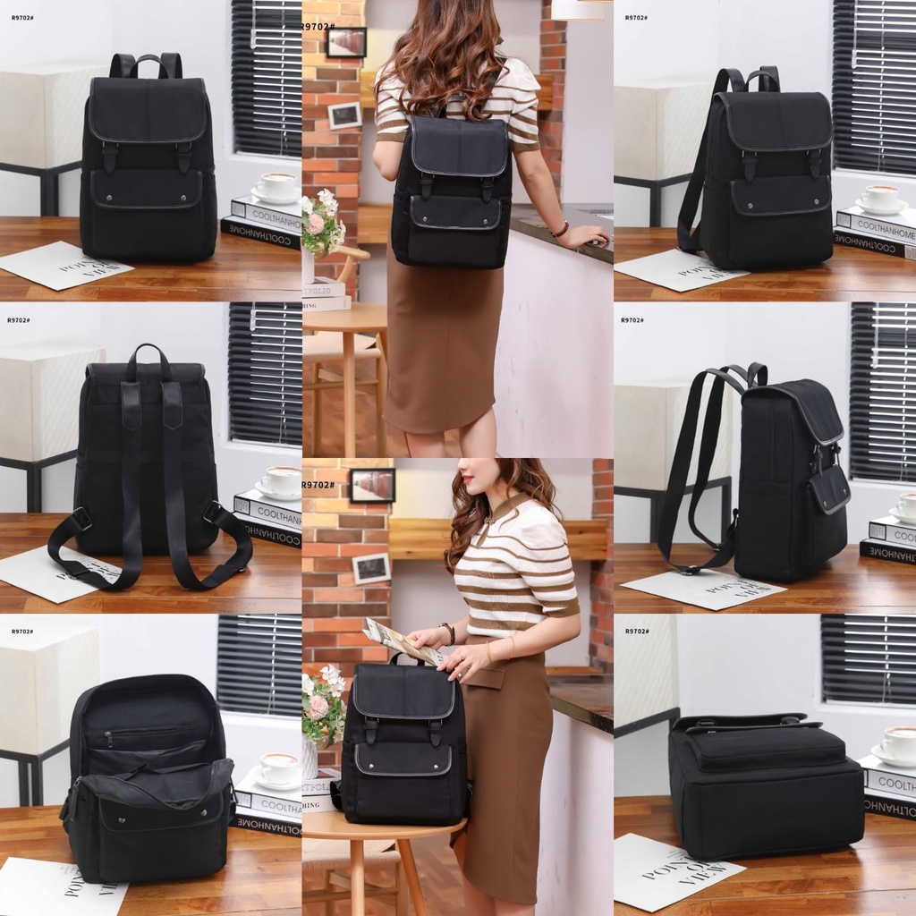 Fashion Backpack Multy Fungsi With Canvas Black Hardware R9701 R9702 R9703 R9708