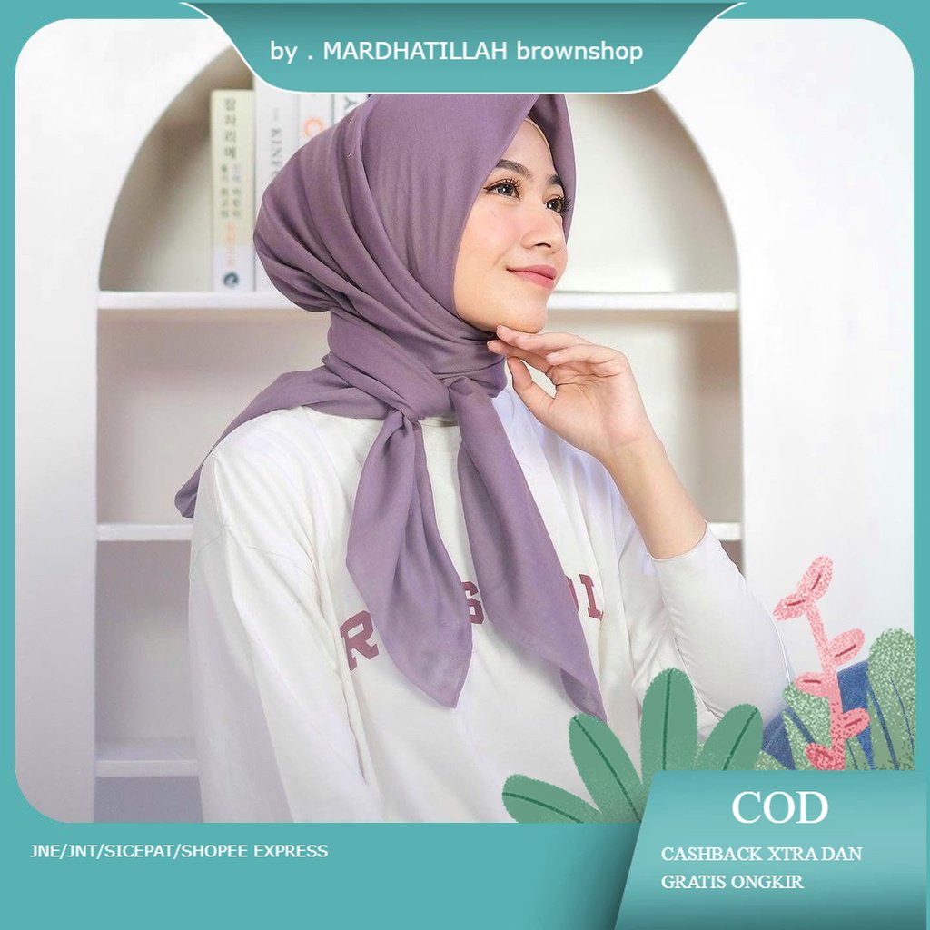 kerudung jilbab segi empat BELLA SQUARE polos bahan double hycon ( pollycotton ) premium jahit tepi 