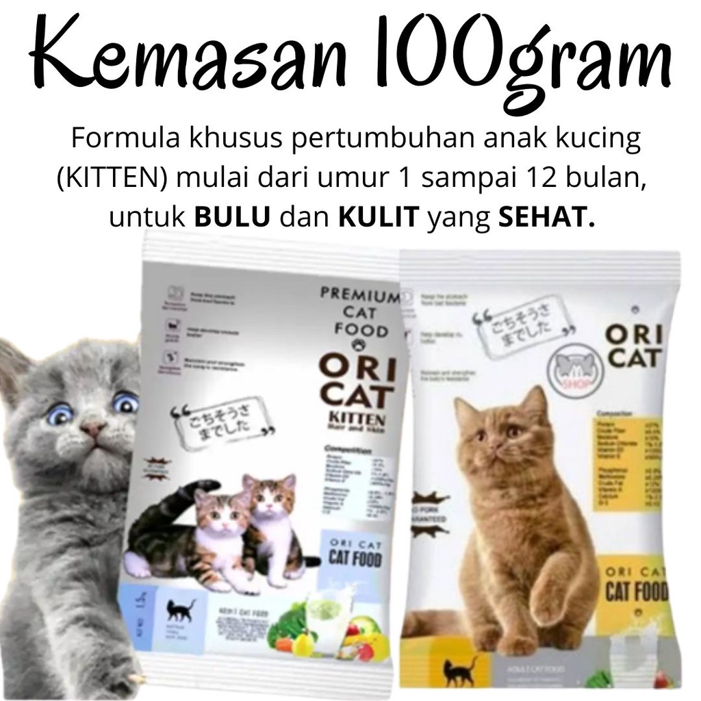 Pakan Kucing Ori Cat Kitten 100gram Adult Makanan Kucing Kering Hair And Skin FEFARM