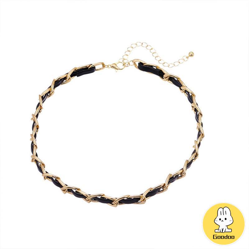 Kalung titanium menenun Vintage High-end Kalung Fashion Niche Kulit Jalinan Kalung Wanita Rantai Tulang Selangka -Doo