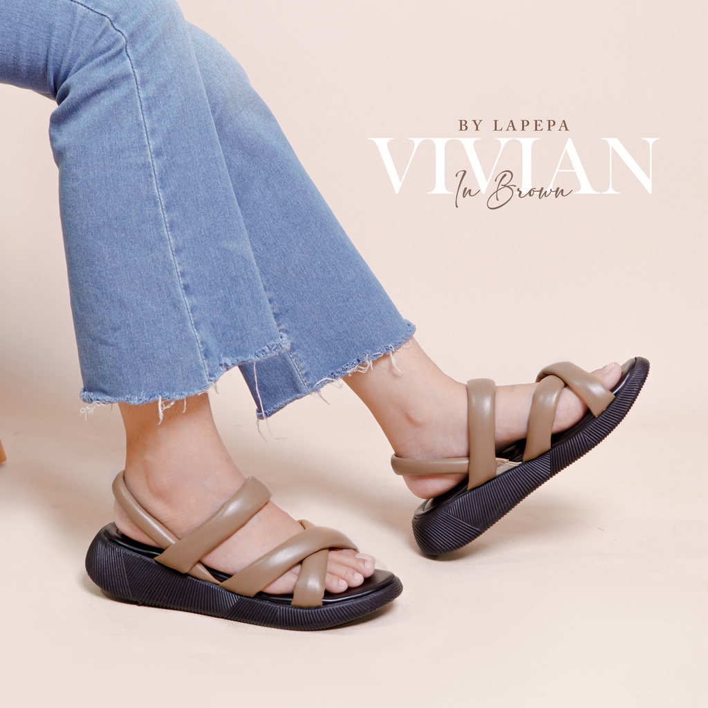 AVLINSTORE - tipe VIVIAN full color Sepatu Sandal Wanita Wedges Model Silang dua Tali Strap Belakang Hak Tinggi Sole 3 cm