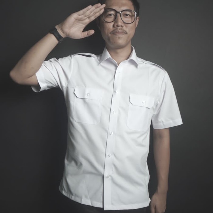 KEMEJA PRIA Kemeja Pilot Pria Salice Paolo setara Alisan Pendek Oxford Pangkat - Putih, S TERLARIS M