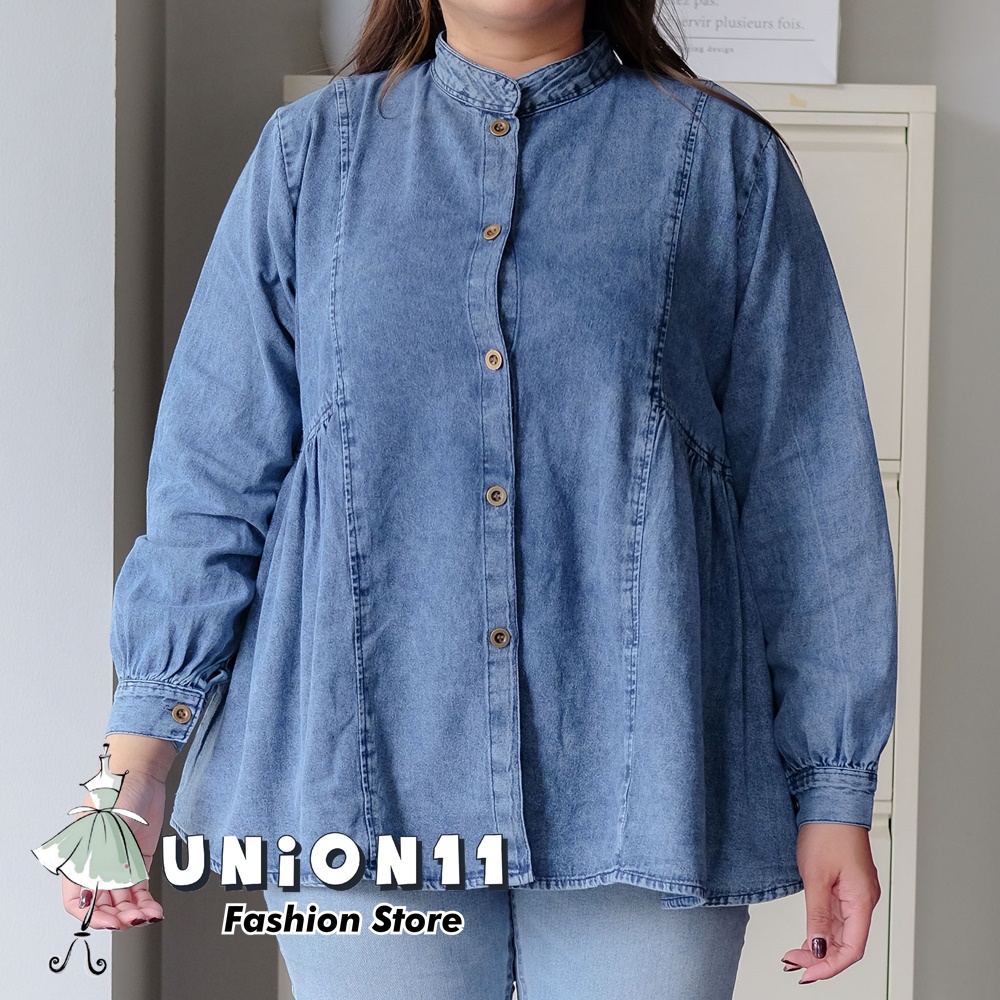 UNION11 - BLOUSE JUMBO WANITA JEANS WASHED / ATASAN JUMBO WANITA LD 120 / BAJU JUMBO WANITA / BAJU KERJA WANITA BIGSIZE / BLOUSE JUMBO WANITA / ATASAN JUMBO XXXL WANITA VIMEL